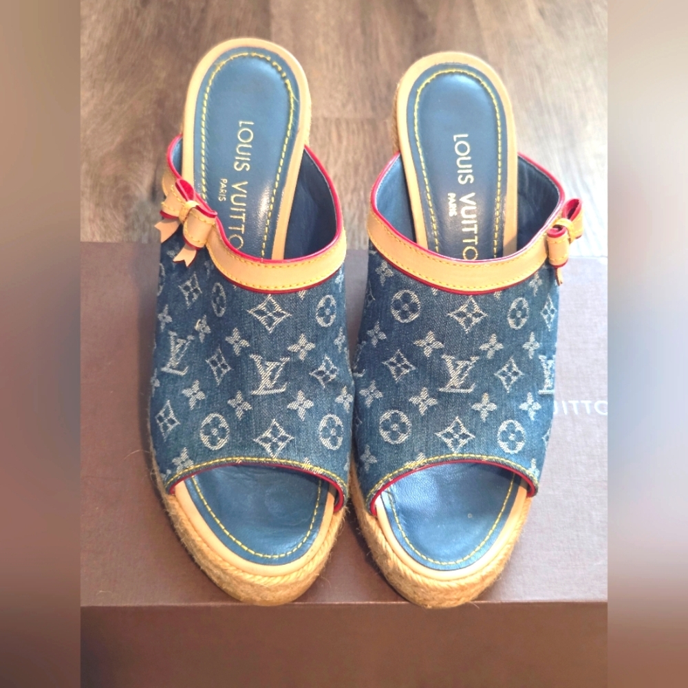 Louis Vuitton Denim Wedge Espadrilles - Picture 2 of 7